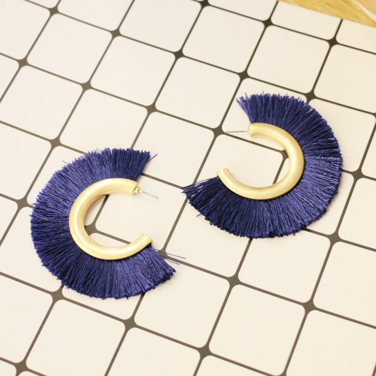 Blue Fabric Fan Earrings