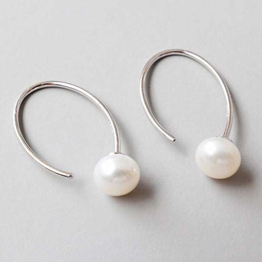 Pearl Drop Open Hoop Earrings