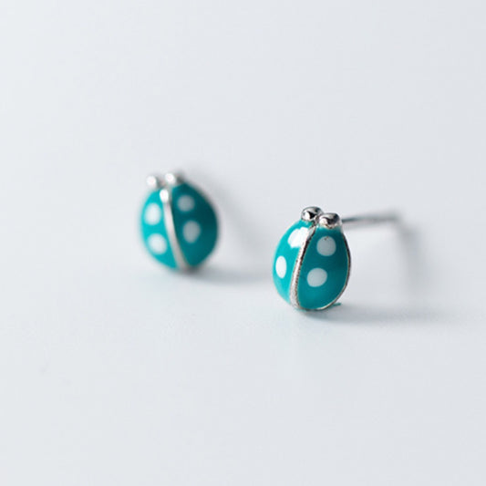 Blue Ladybug Stud Earrings