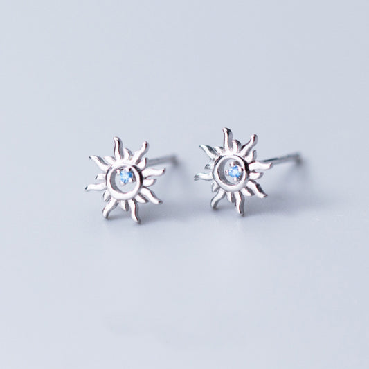 Sun Stud Earrings with Tiny Crystal