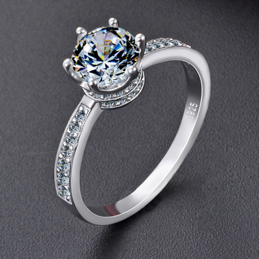 Sterling Silver Crown Moissanite Ring