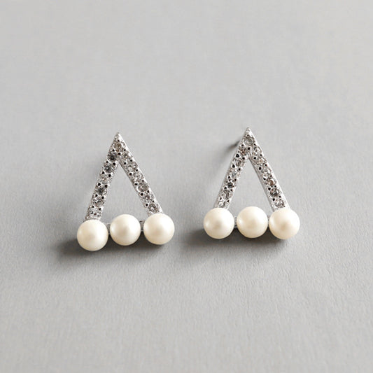 Crystal and Pearl Triangle Stud Earrings